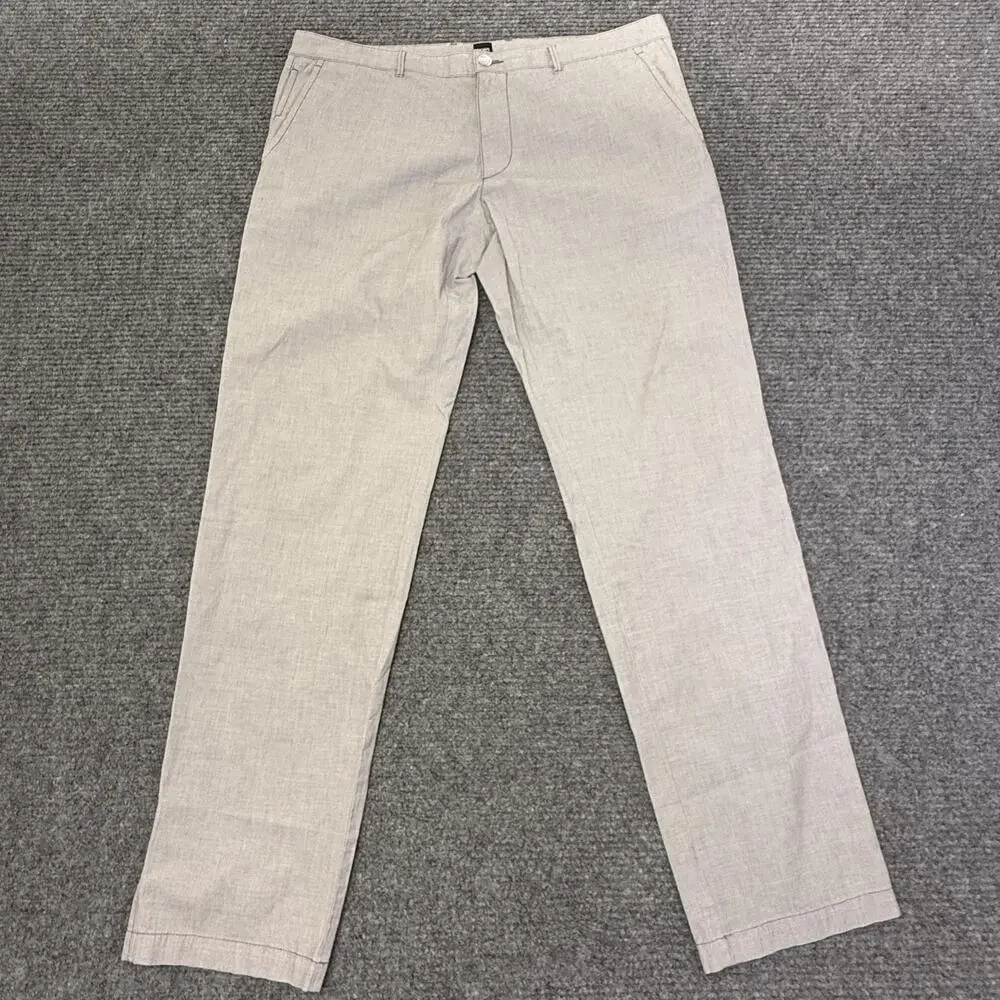 Hugo Boss Pants Mens 38x32 Gray Chambray Stretch Chino Casual Italian Crigan3-W